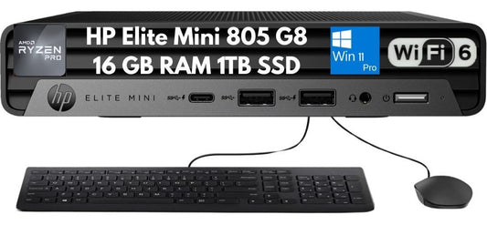 New HP Elite Mini 805 G8 Desktop Ryzen 5 PRO 5650G 16GB 1TB PCIe SSD WiFi W11Pro