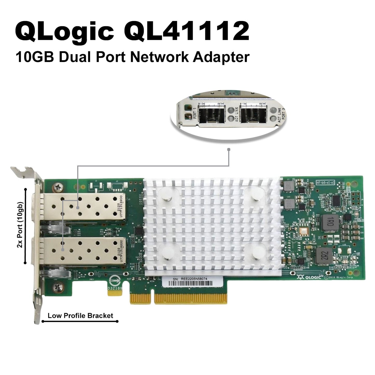 Dell QLogic Fast LINQ 41112 Dual Port 10Gb SFP+ PCIe LP Network Adapter 807N9