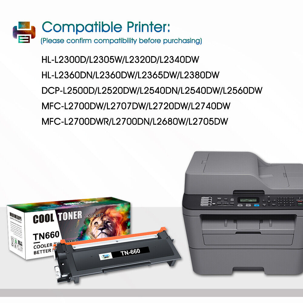 10PK Compatible for Brother TN660 TN630 High Yield Toner HL-2300D DCP-L2540DW