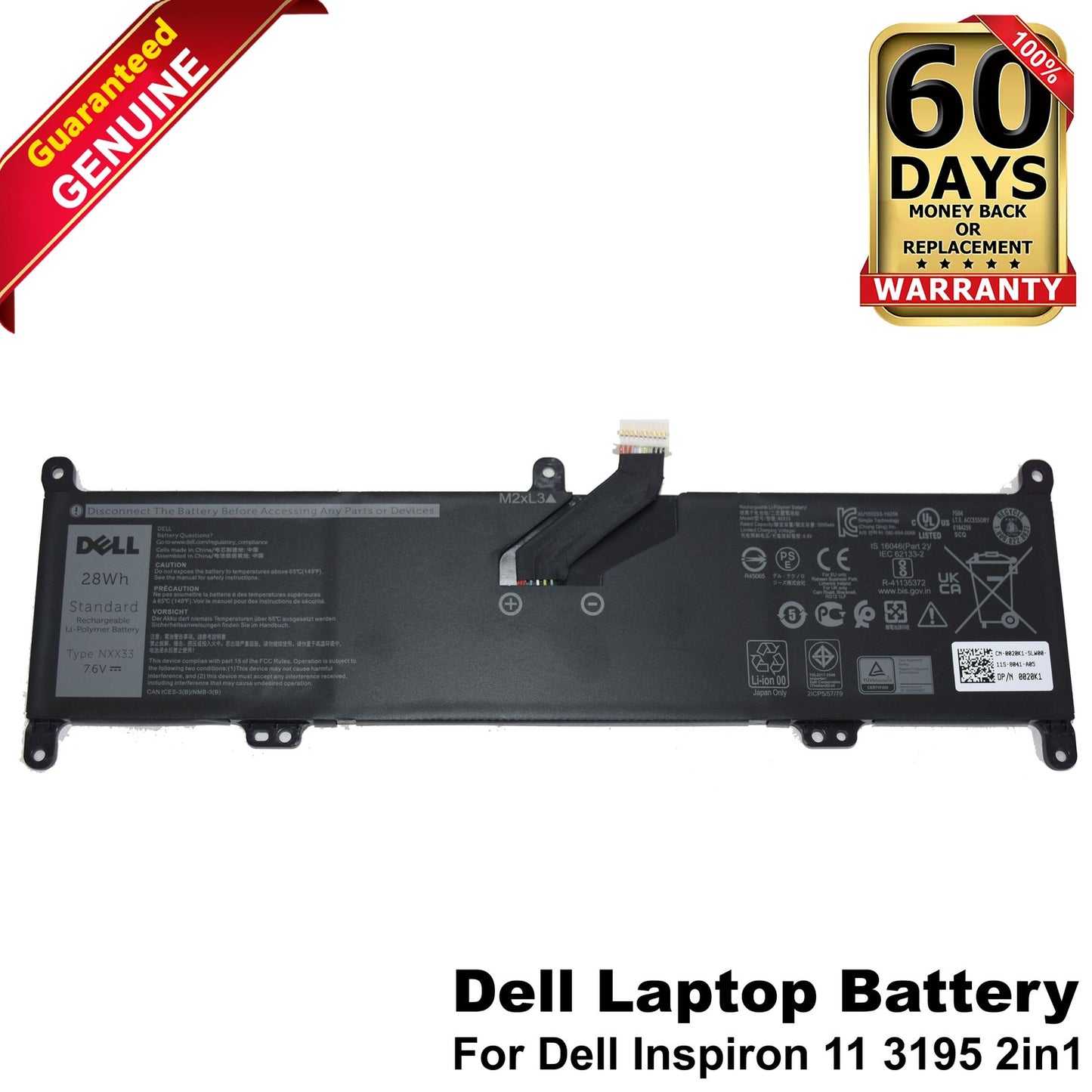 Dell Inspiron 11 3195 2-in-1 Laptop Battery NXX33 28Wh 2-Cell Li-Ion 020K1