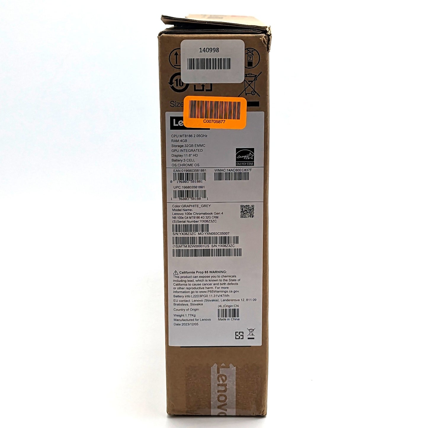 Lenovo 100e Chromebook Gen 4 11.6" MediaTek MT8186 4GB DDR4 32GB eMMC Chrome OS