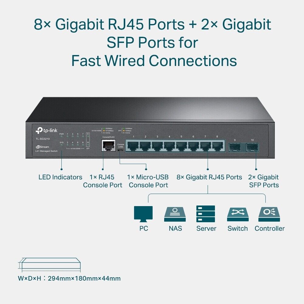 TP-Link SG3210 | Omada 8-Port 1Gbps Gigabit L2+ Managed Switch | 2* 1GbE SFP