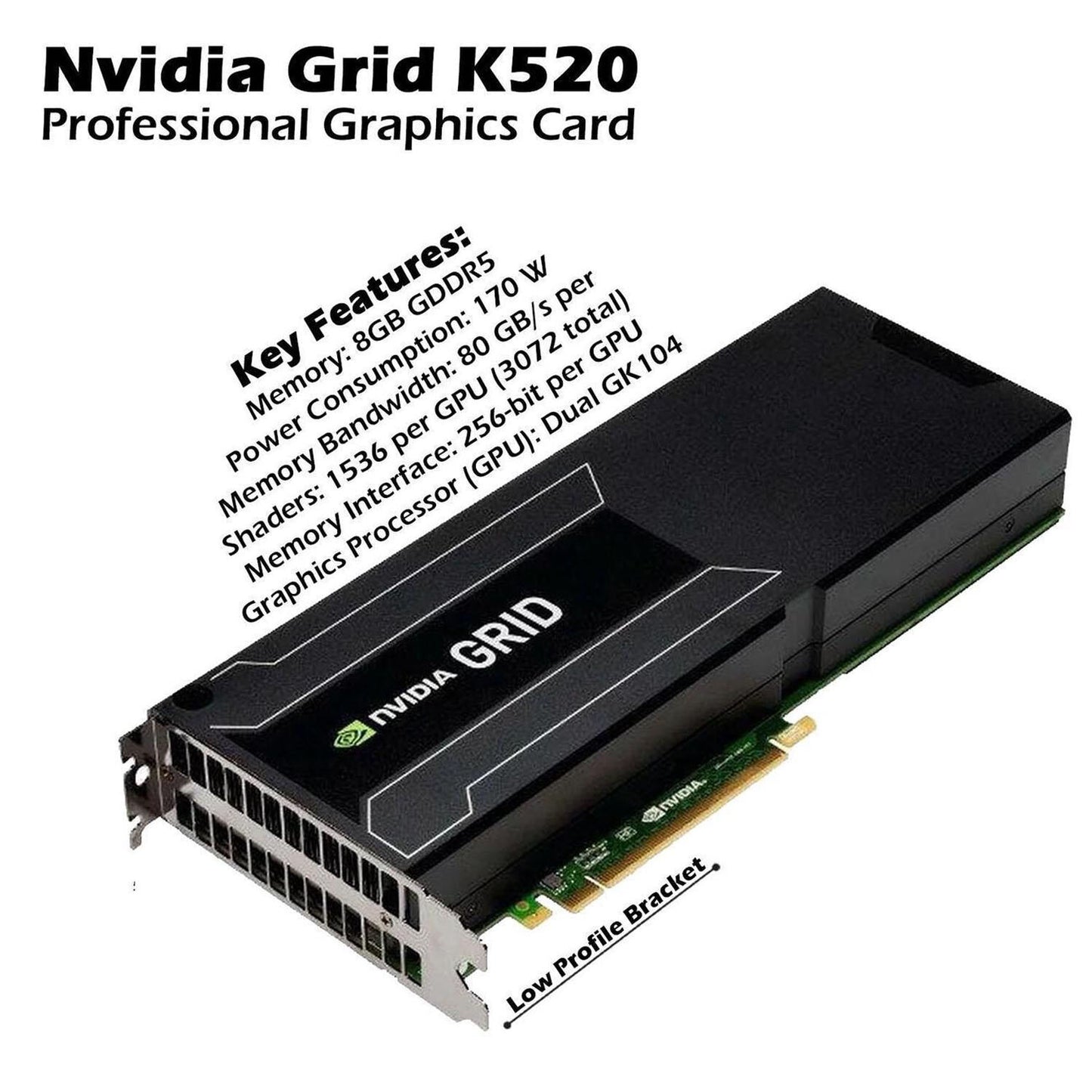 Nvidia GRID K520 8GB GDDR5 PCIe gen3 x16 Kepler GPU Graphics 900-12055-0010-000