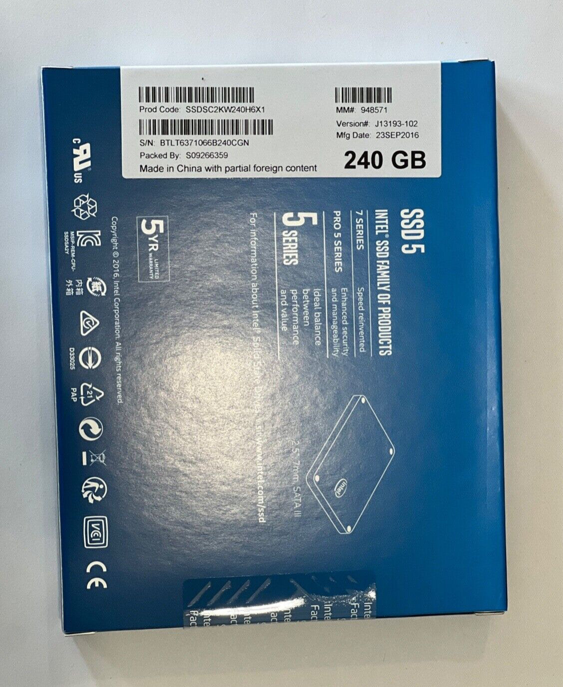 INTEL SSDSC2KW240H6X1 SSD5 PRO 5 SERIES 240GB 2.5? INTERNAL SATA LAPTOP SSD