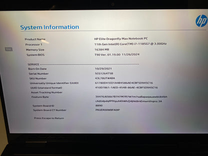 Hp Elite Dragonfly Max i7-1185G7 3.00GHz TOUCH 512GB SSD 16GB W11P-43L78UT#ABA