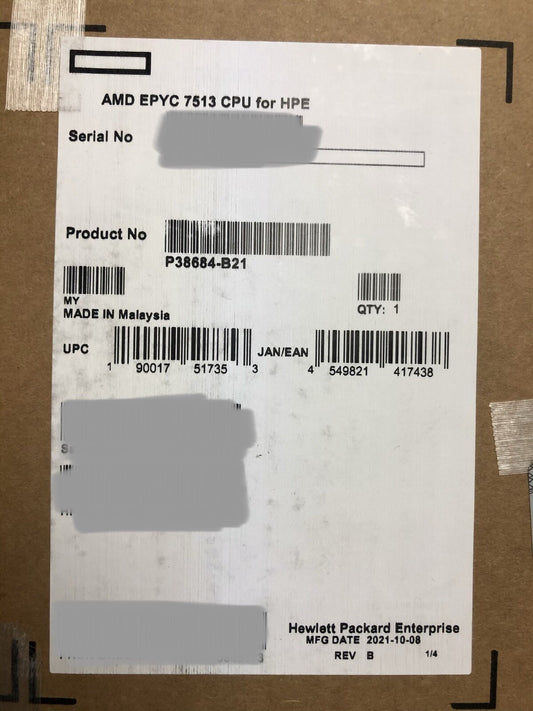 HPE AMD EPYC Milan 7513 CPU Processor 32 Core 2.6GHz 200W PCI-e 4.0 128MB L3