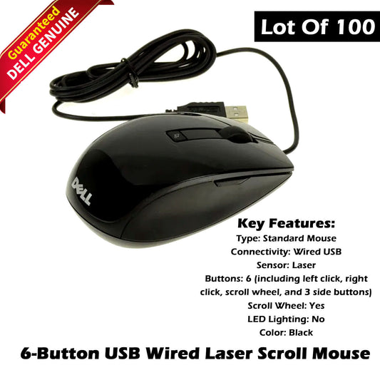 Lot of 100 OEM DellBlack Premium 6Button USB Laser Scroll Mouse V7623 J660D
