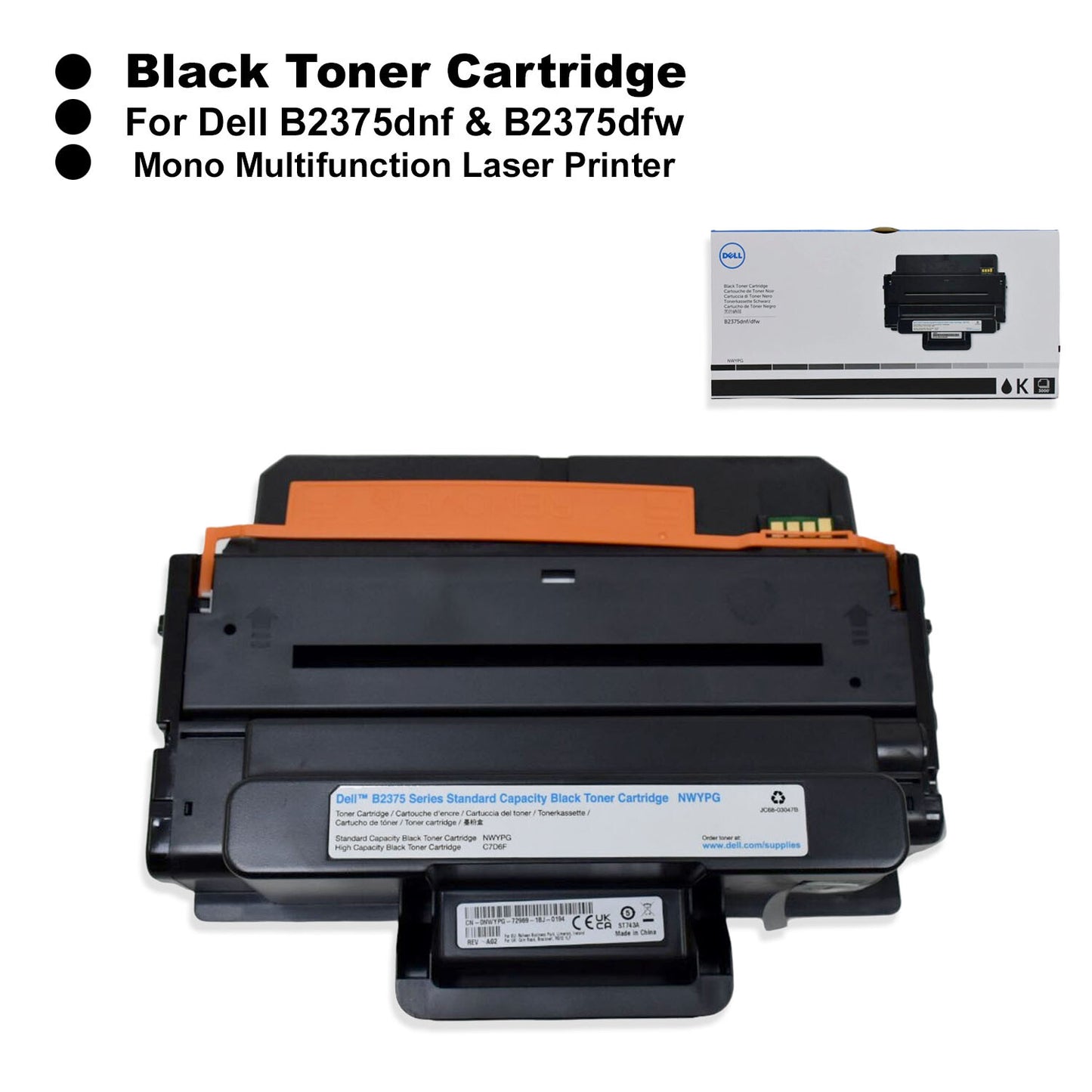 Dell B2375dnf B2375dfw Laser Printer Black 3000-Page Yield Toner Cartridge NWYPG