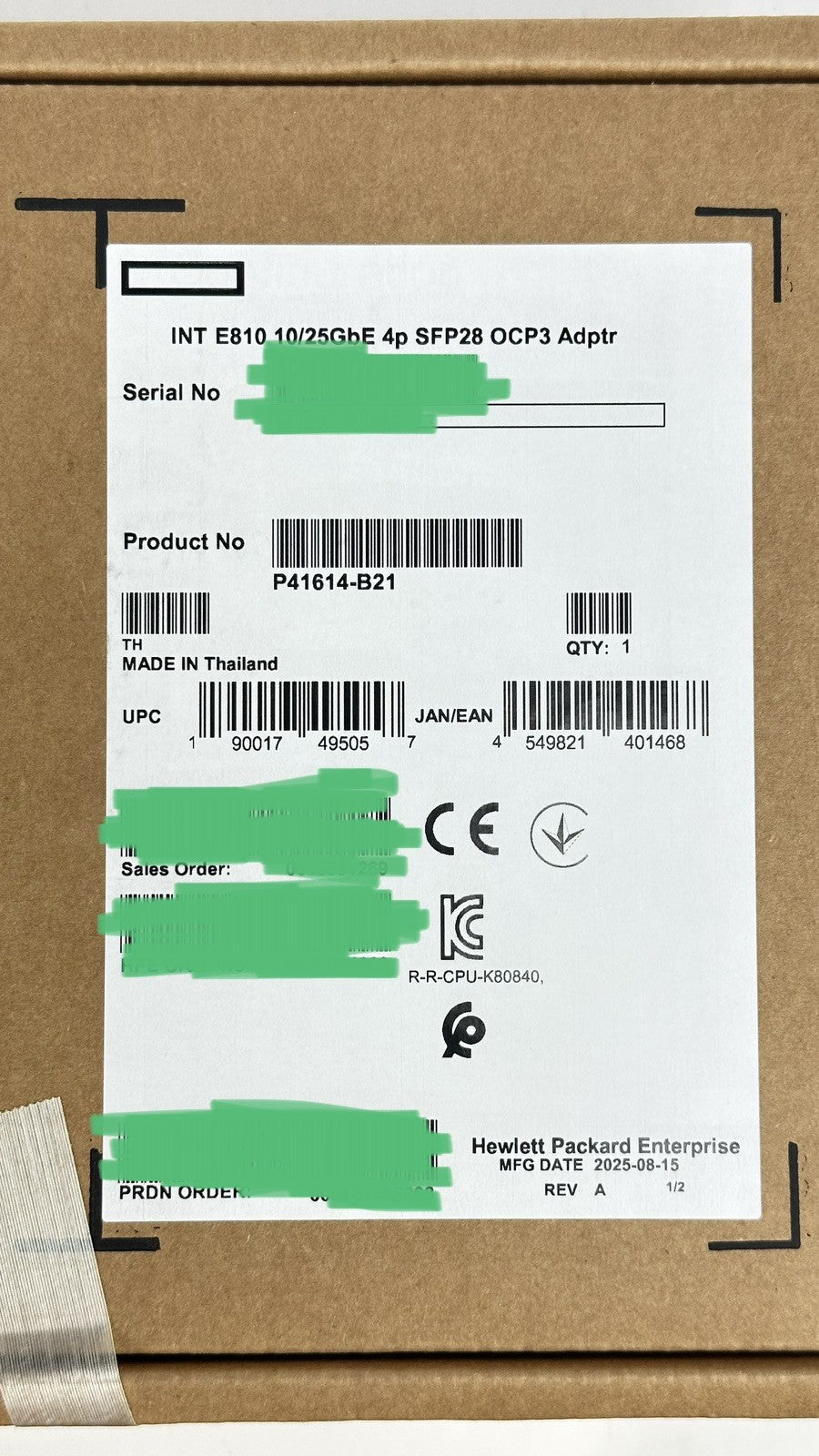 HPE Intel E810-XXVDA4 Ethernet 10/25Gb 4 Port SFP28 OCP3 Adapter P41614-B21 NIC