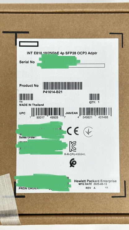 HPE Intel E810-XXVDA4 Ethernet 10/25Gb 4 Port SFP28 OCP3 Adapter P41614-B21 NIC