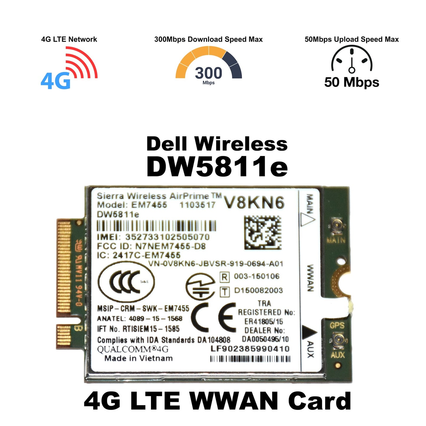 Dell Latitude E5270 DW5811E Mobile Broadband 4G WWAN Wireless Card EM7455 V8KN6