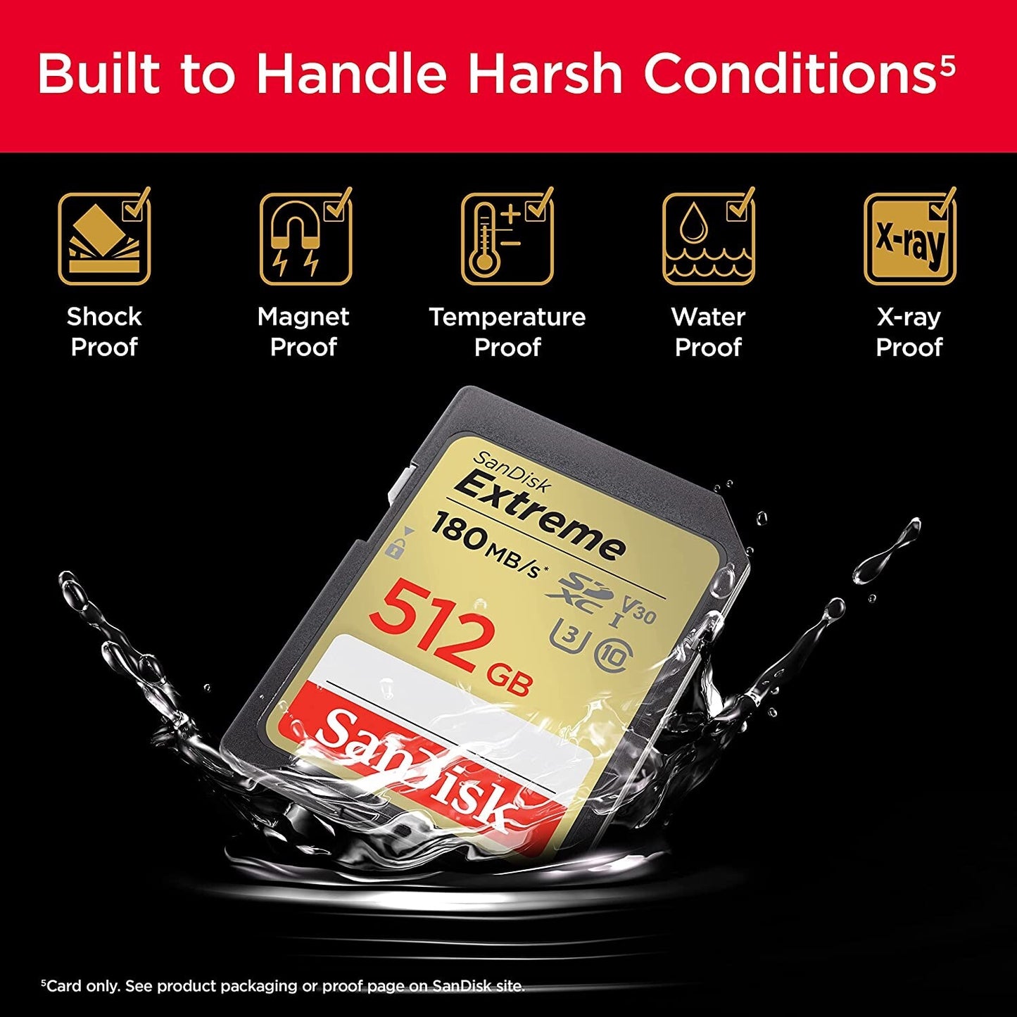 SanDisk 512GB Extreme 180MB/s Class 10 SDXC SD Card U3 Memory Card SDSDXVV-512G