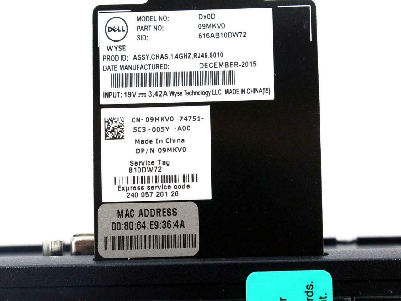 Dell Wyse Dx0D 5010 AMD GT48E 1.40GHz 2GB DDR3 SDRAM 8GB SSD Thin Client 9MKV0