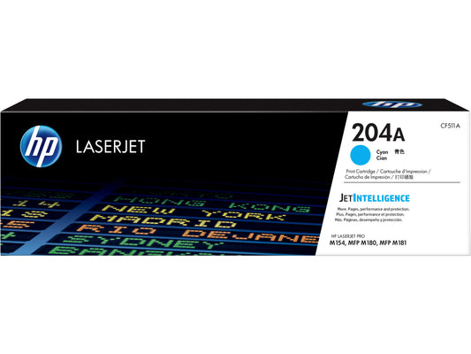 HP 204A Cyan Original LaserJet Toner Cartridge, ~900 pages, CF511A