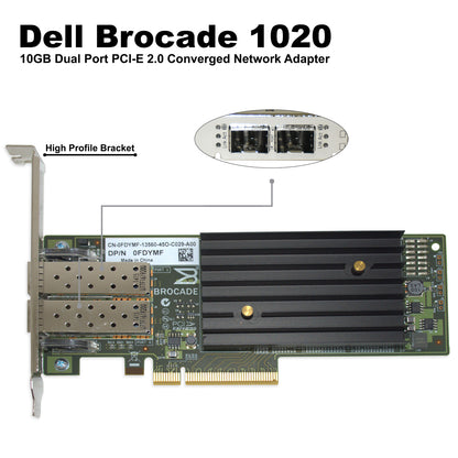 Dell Brocade 1020 Dual-Ports 10GbE SFP+ PCIe 2.0 x8 FH Network Adapter CNA FDYMF