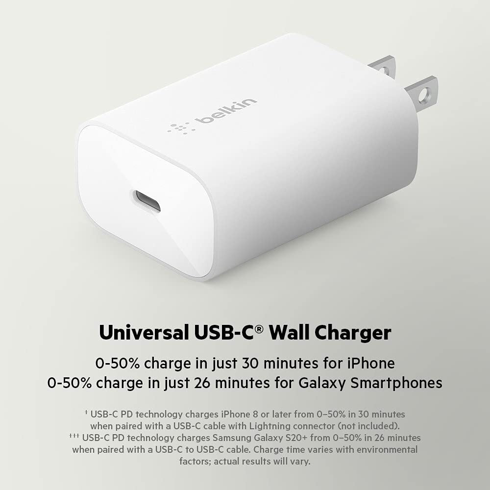 Belkin 25-Watt USB-C Wall Charger, Power Delivery PPS Fast Charging for Apple iP