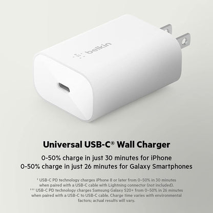 Belkin 25-Watt USB-C Wall Charger, Power Delivery PPS Fast Charging for Apple iP