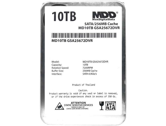 MDD 10TB 7200RPM 256MB Cache 3.5" SATA 6.0Gb/s Internal Surveillance Hard Drive