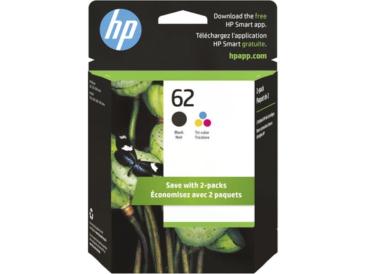 HP 62 2-pack Black/Tri-color Original Ink Cartridges, N9H64FN#140