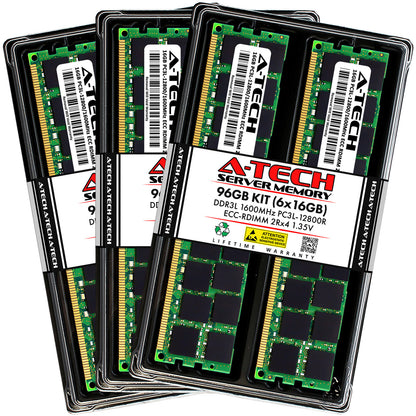 A-Tech 96GB 6x 16GB 2Rx4 PC3-12800R DDR3 1.35V ECC RDIMM REG Server Memory RAM (NOT FOR HOME PC)