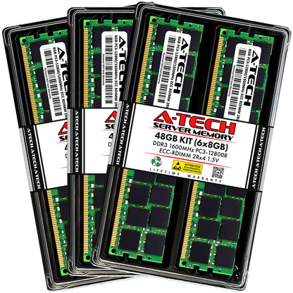 A-Tech 48GB 6x 8GB 2Rx4 PC3-12800R DDR3 1600MHz ECC RDIMM REG Server Memory RAM (NOT FOR HOME PC)