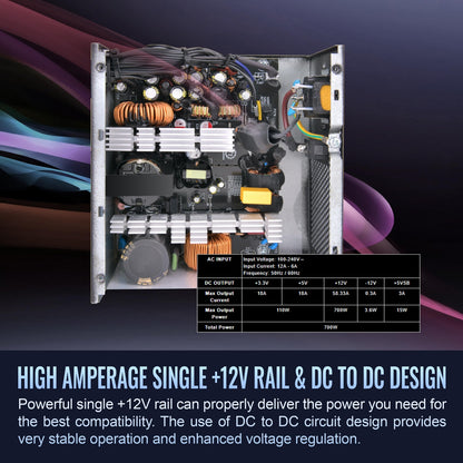Smart W3 Series 80Plus Certified 700W Power Supply; ATX v3.1 Spec; 120mm FDB Fan