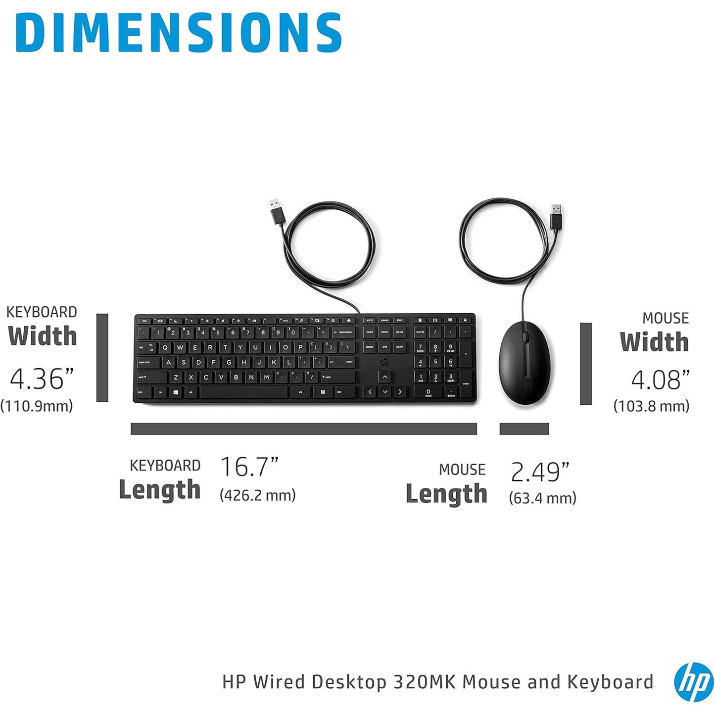 HP 320MK Wired Desktop Mouse and Keyboard Combo 9SR36AA#ABA