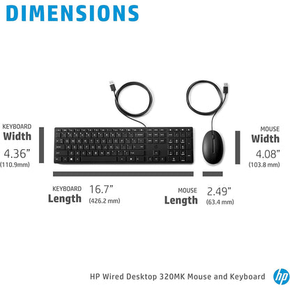 HP 320MK Wired Desktop Mouse and Keyboard Combo 9SR36AA#ABA