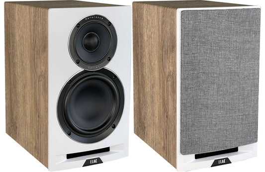 Elac UBR62-W 6-1/2? Uni-Fi Reference Bookshelf Speakers - White with Oak (Pair)