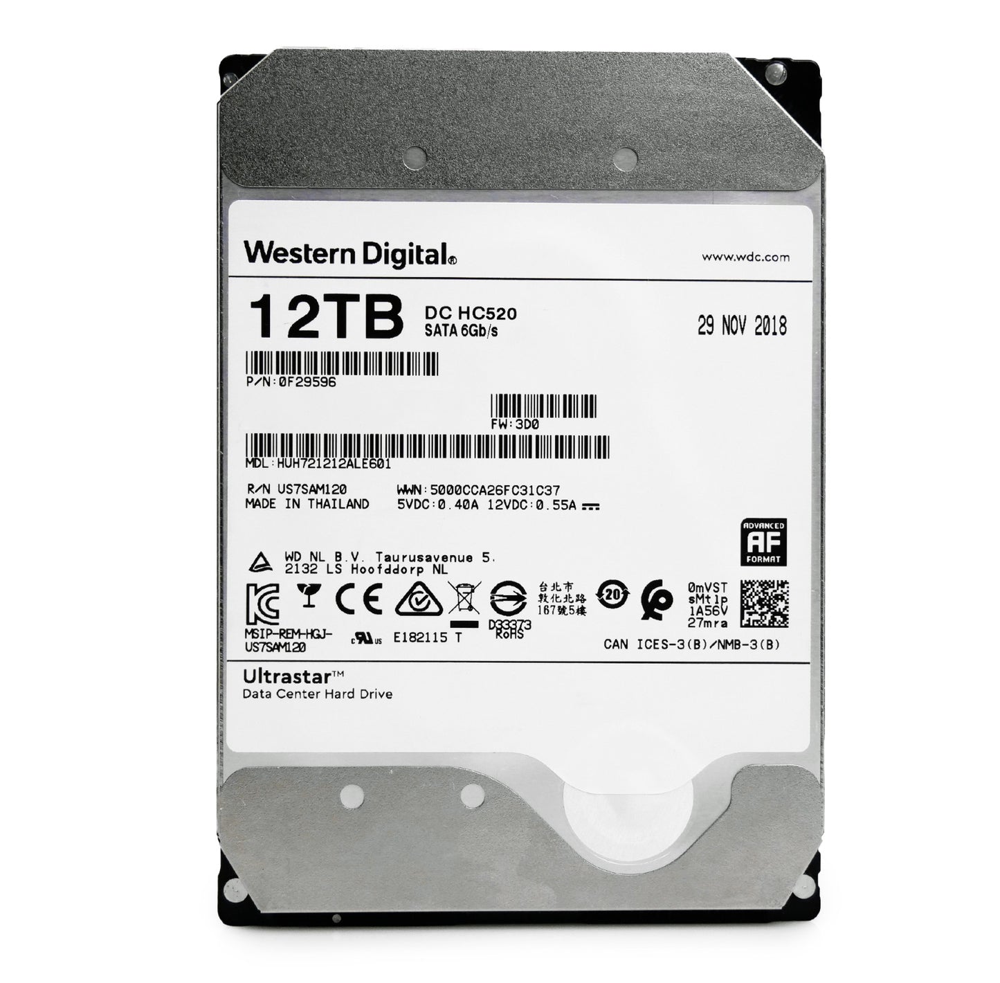 WD HGST Ultrastar HC520 12TB 7.2K RPM SATA 3.5" HDD HUH721212ALE601 0F29596