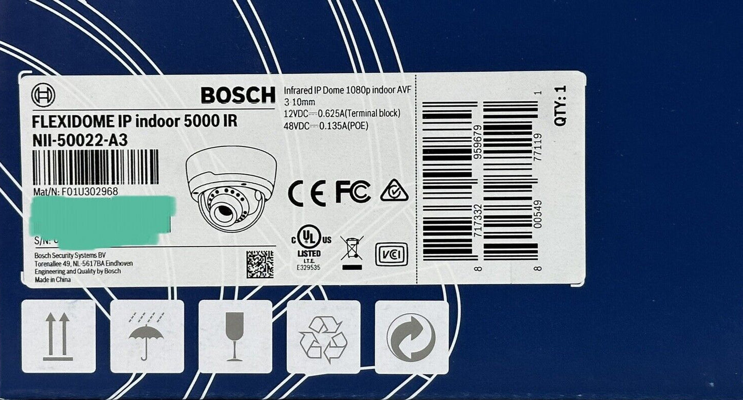 Lot of 10 Bosch NII-50022-A3 IP Indoor 5000 HD 1080p 3-10mm Camera AVF F1.3 Dome