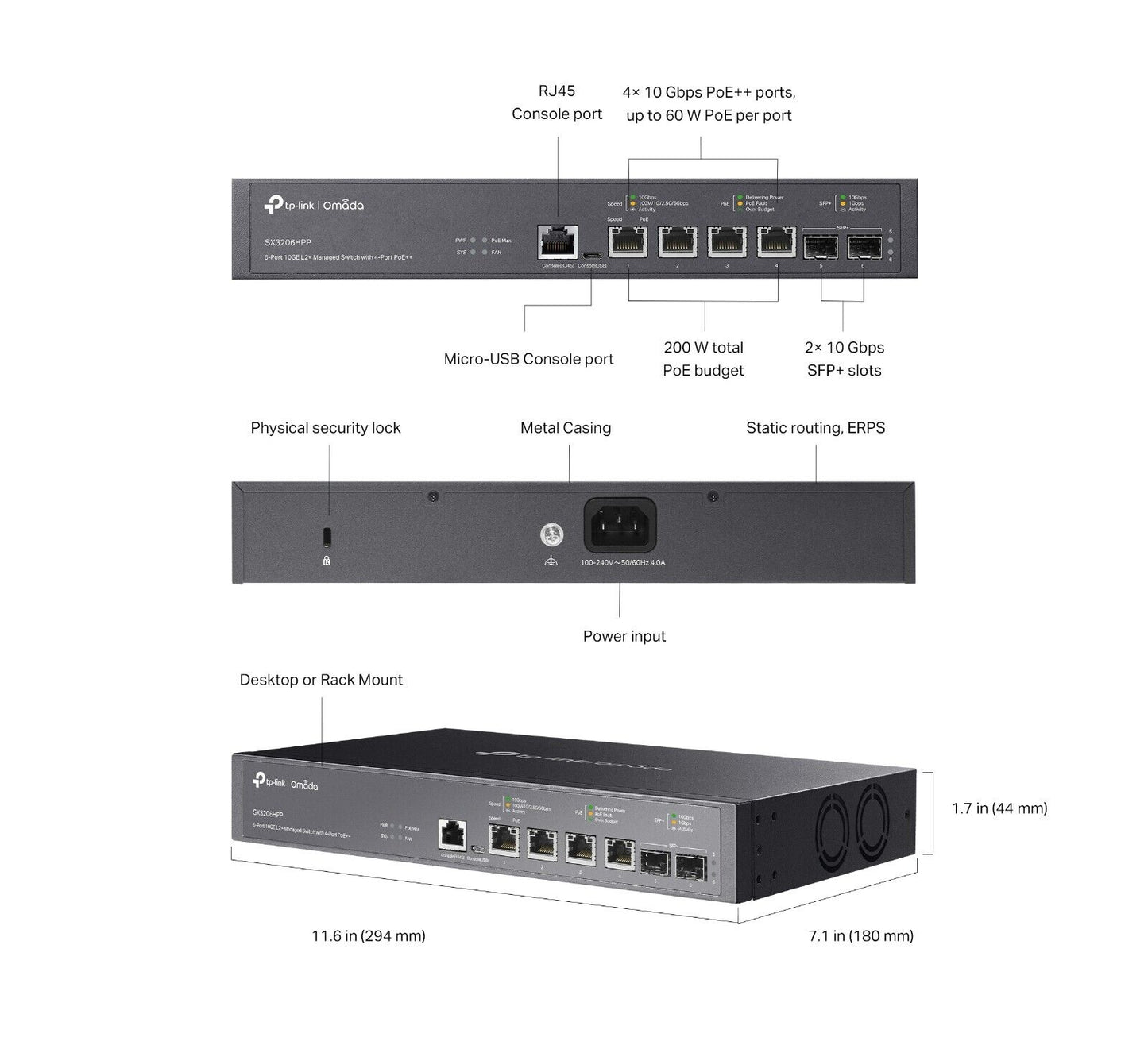 TP-Link SX3206HPP | Omada 6-Port 10GbE L2+ Managed Switch | 4* 10GbE PoE++ Ports