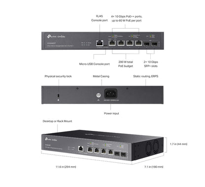 TP-Link SX3206HPP | Omada 6-Port 10GbE L2+ Managed Switch | 4* 10GbE PoE++ Ports