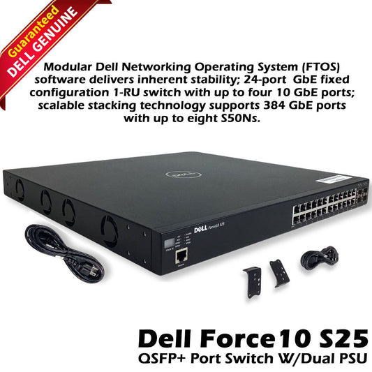 Genuine Dell OEM Force 10 S25N 24 Port Stackable Network Switch 0KTKM4 KTKM4