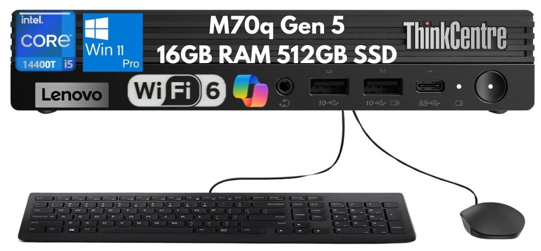 Lenovo ThinkCentre M70q Gen 5 Tiny i5-14400T 16GB 512GB SSD Wi-Fi