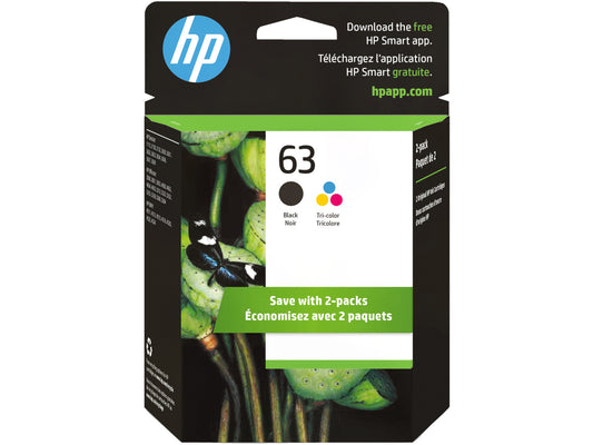 HP 63 2-pack Black/Tri-color Original Ink Cartridges, ~170 pages, L0R46AN#140