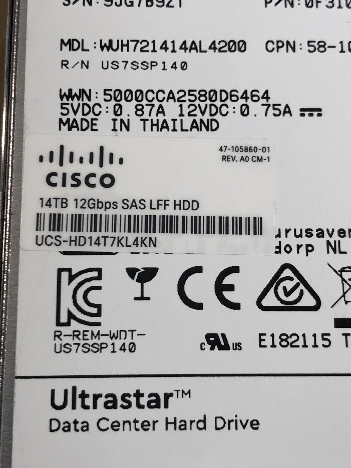 Cisco 14TB LFF NL 12Gbps SAS UCS-HD14T7KL4KN WD HC530 12G HDD C220 C240 M5 7.2K (NOT FOR HOME PC)