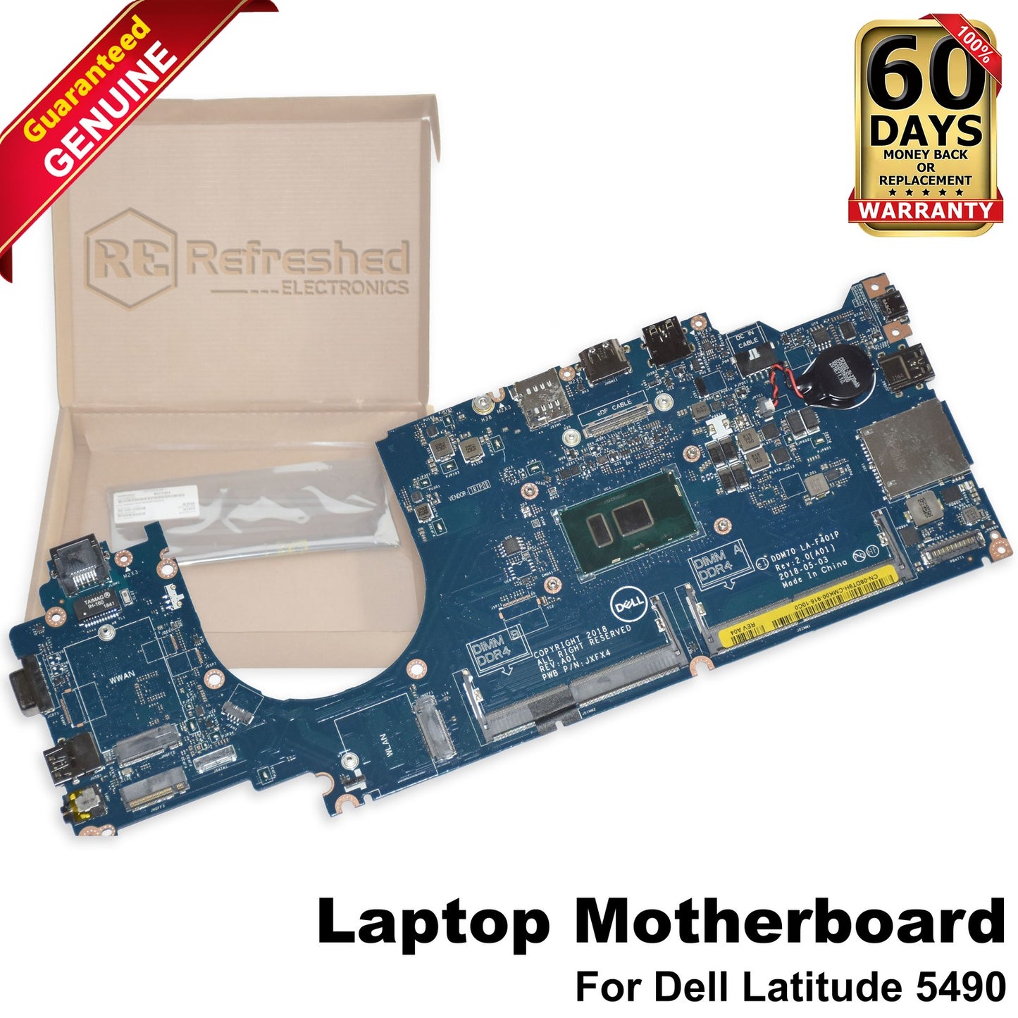 Dell Latitude 5490 Motherboard i5-7300U 2.6GHz Dual-Core LA-F401P JXFX4 8DT9H