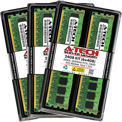 A-Tech 24GB 6x 4GB 1Rx4 PC3-12800R DDR3 1600 LV ECC RDIMM REG Server Memory RAM (NOT FOR HOME PC)