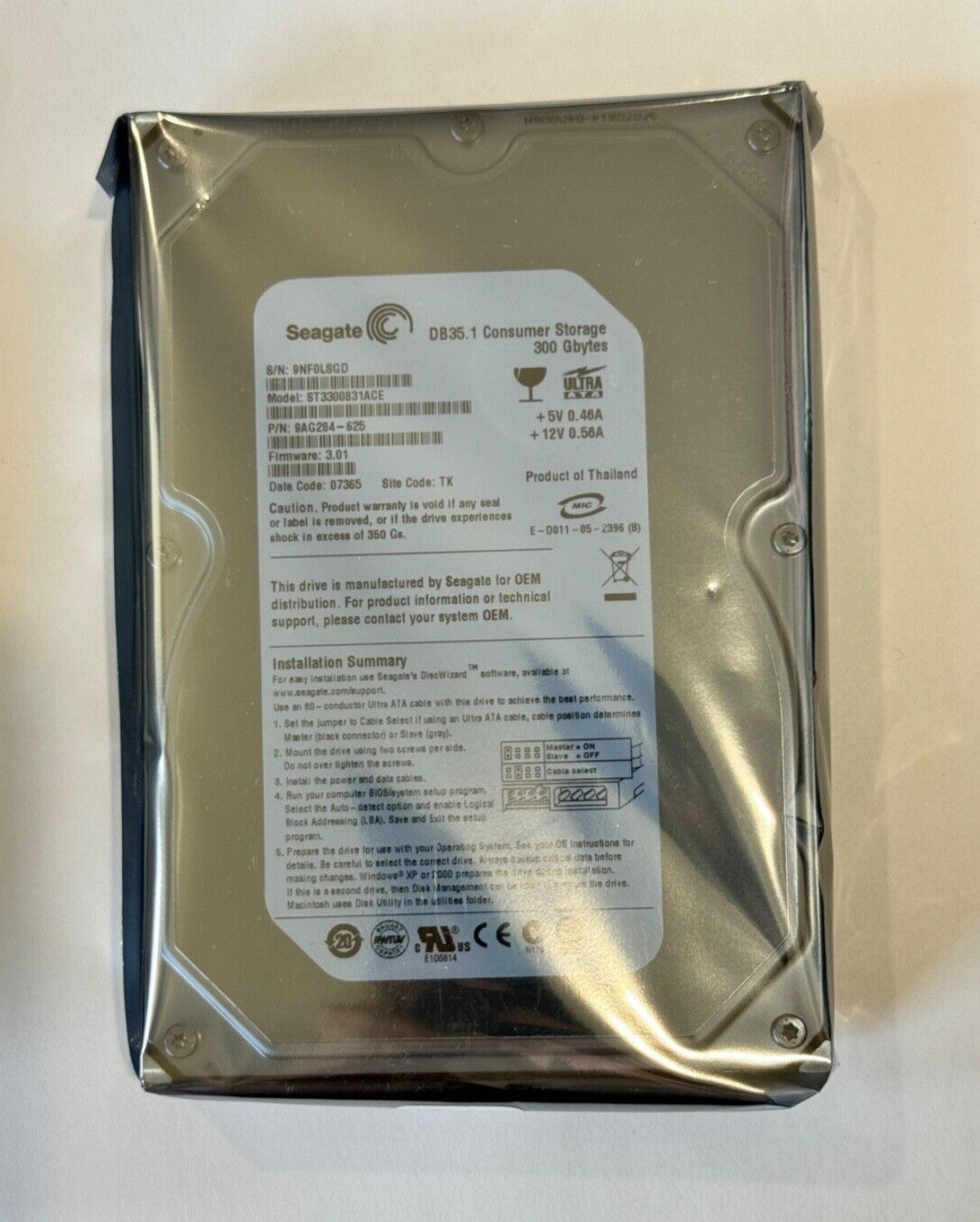 NEW! SEAGATE 7200RPM ST3300831ACE 300GB SATA HDD P/N: 9AG284-625