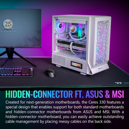 Ceres 330 TG ARGB Snow Mid Tower E-ATX Case Supports Hidden-Connector Motherboar