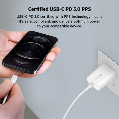Belkin 25-Watt USB-C Wall Charger, Power Delivery PPS Fast Charging for Apple iP