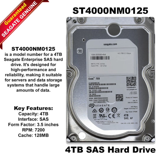 Seagate Exos 7E8 4TB 7.2K SAS 12Gb/s 512e Enterprise HDD ST4000NM0125 (NOT FOR HOME PC)