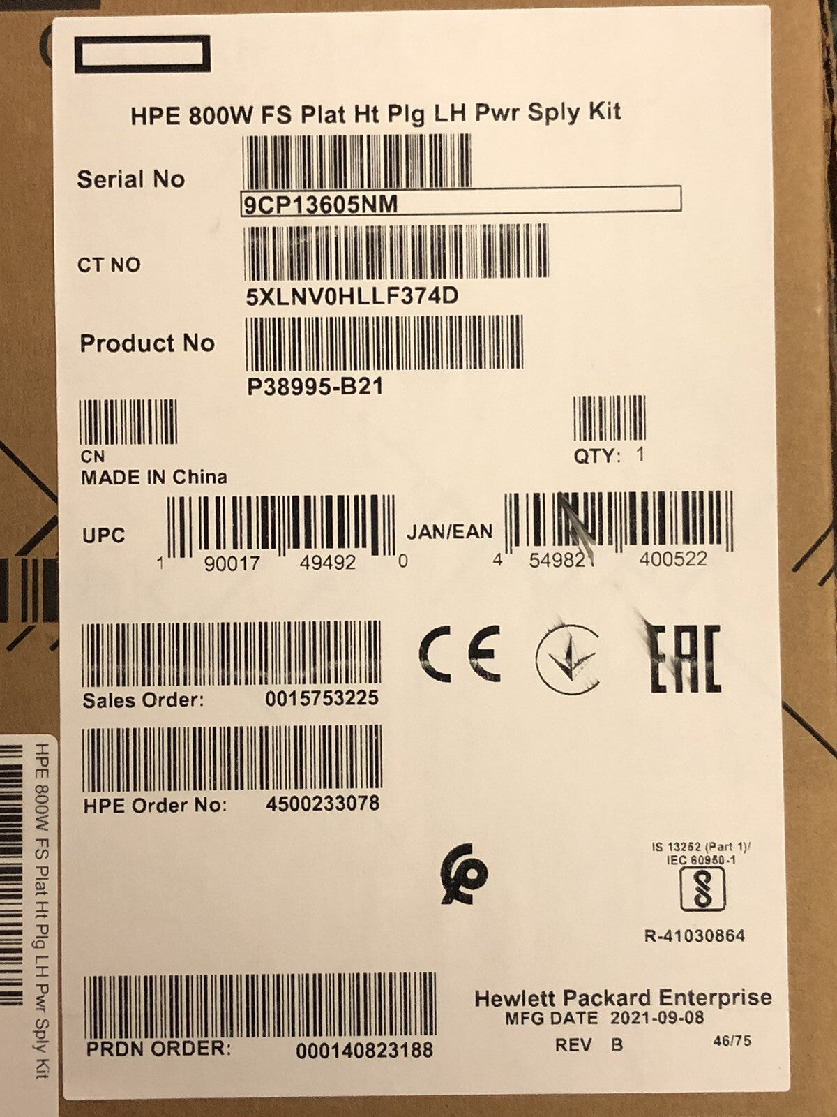New Sealed HPE 800W Flex Slot Platinum Low Halogen Power Supply 100V-240V AC PSU