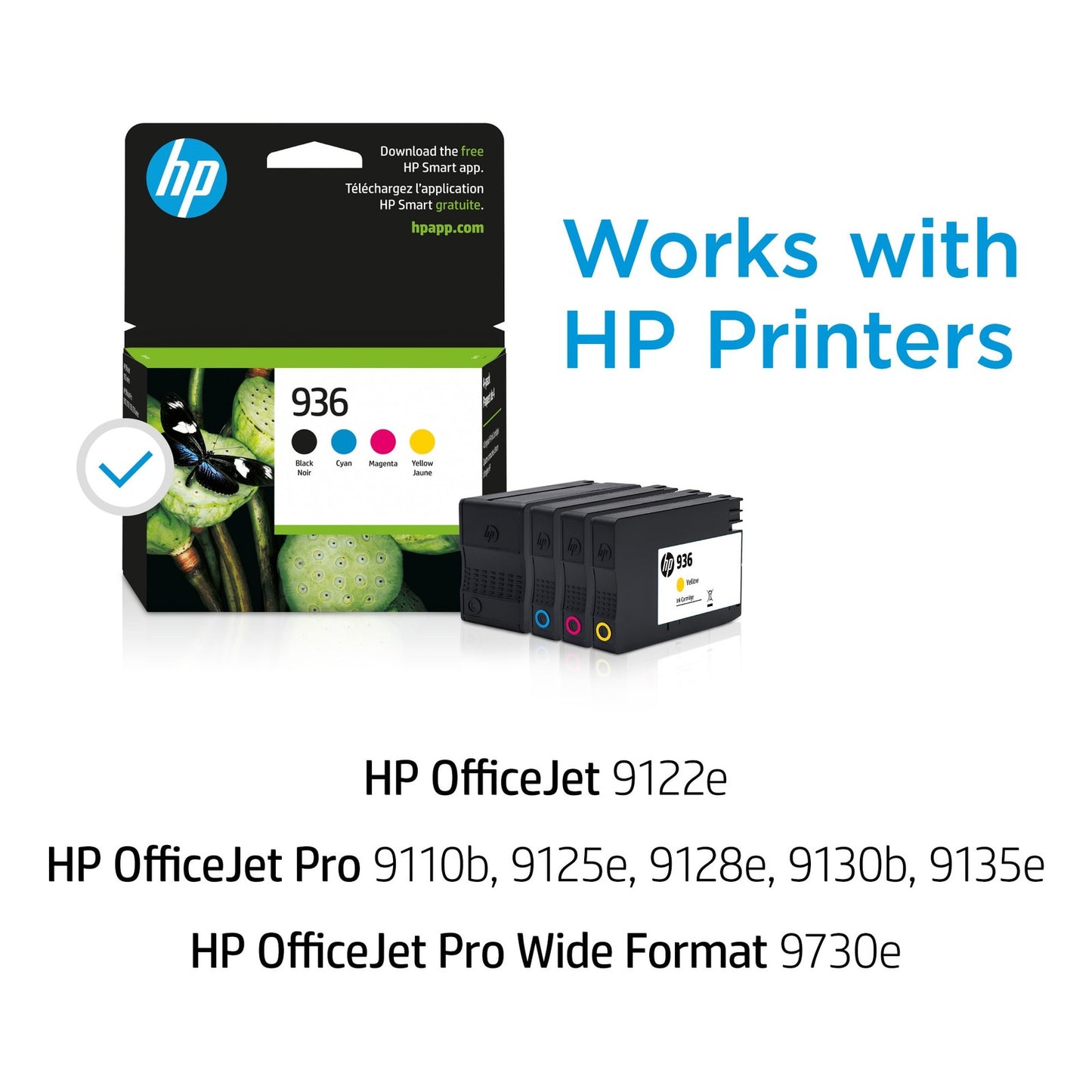 HP 936 CMYK Original Ink Cartridge 4-Pack, Average cartridge yields 1,250