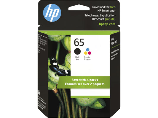 HP 65 2-pack Black/Tri-color Original Ink Cartridges, ~120 pages, T0A36AN#140