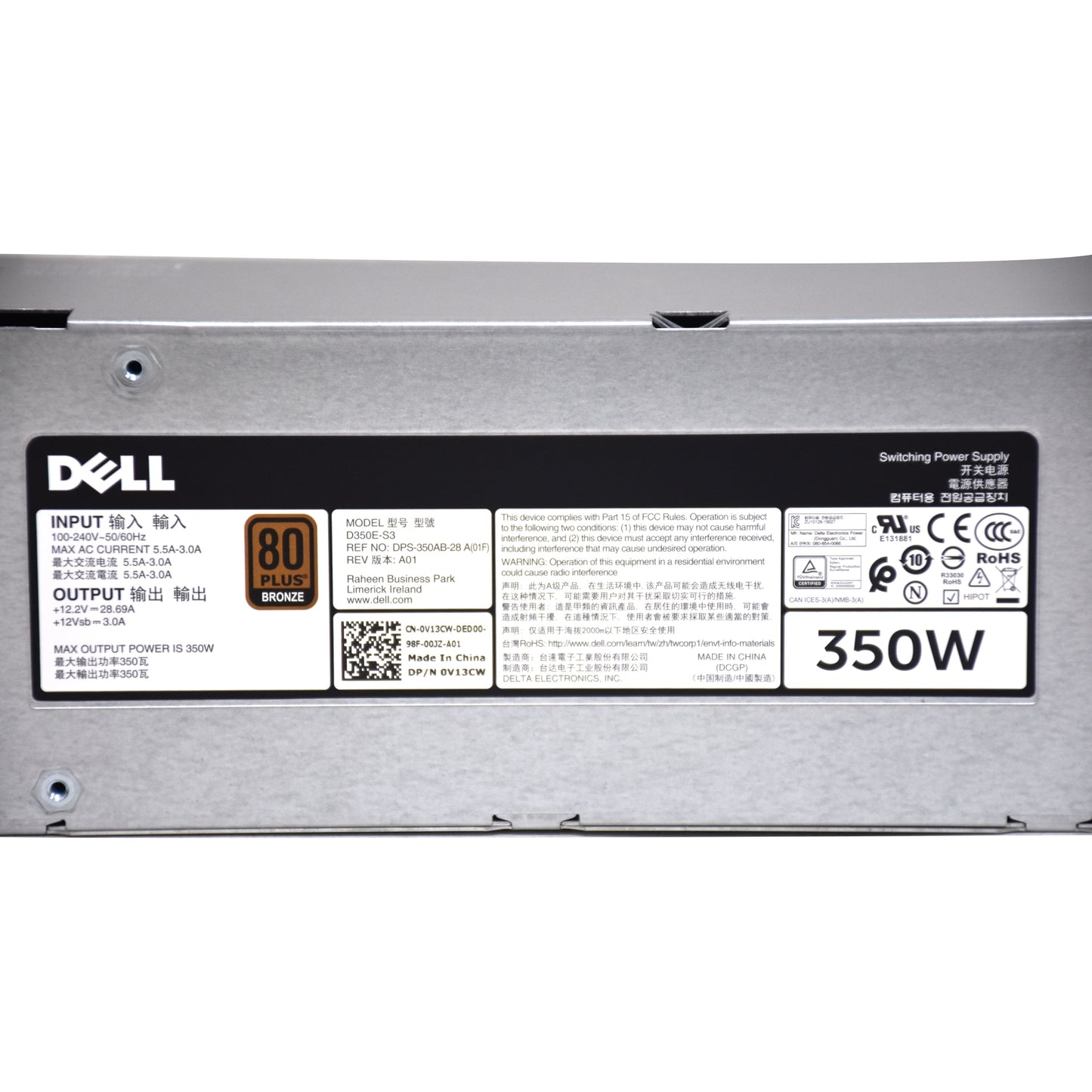 Dell PowerEdge R530 T330 T340 350-Watts 80+ Bronze Server Power Supply PSU V13CW