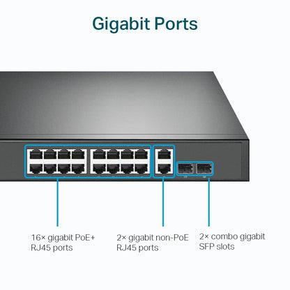 TP-Link TL-SG1218MP | 18-Port 1000Mbps Gigabit Rack Mount Switch | 16* PoE+ Port