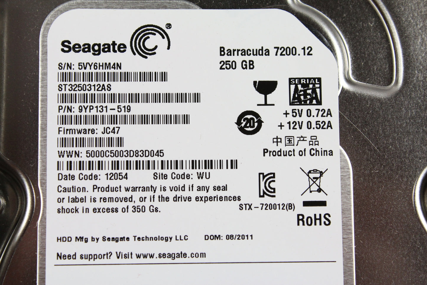 ICY BOX IB-168SK-B Trayless Rack SATA HDD Seagate ST3250312AS 250GB 7.2K 3.5" 6G