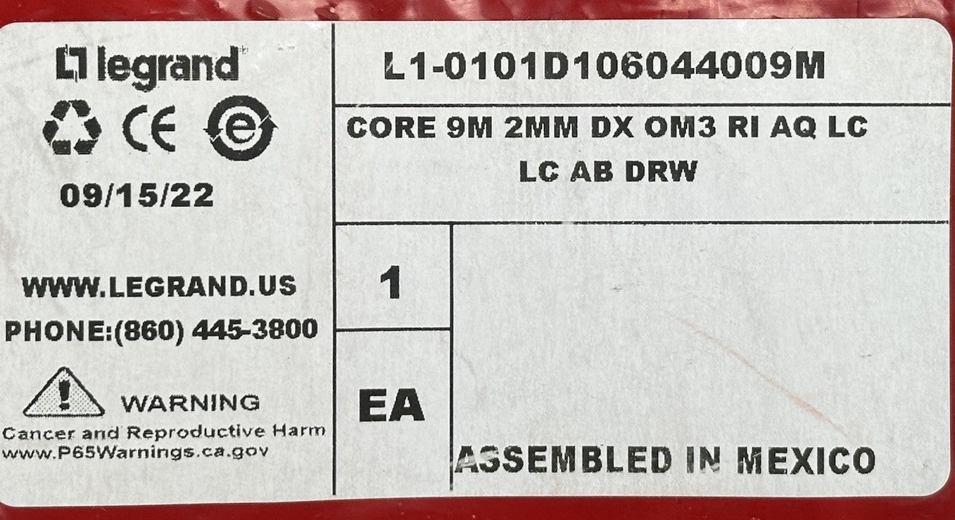 Legrand L1-0101D10604409M Core 9M 2MM OM3 Multimode LC-LC Fiber Optical Cable